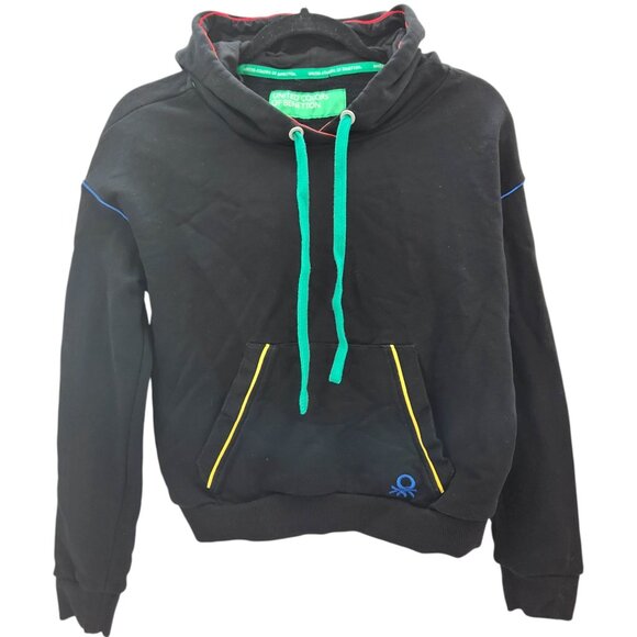 United Colors Of Benetton Black Hoodie With Colorful Accents & Kangaroo Pocket - Picture 4 of 7